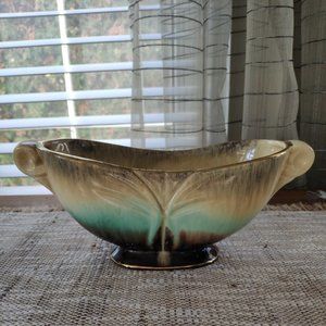 German Florenz VTG Pottery Vase Drip Glaze Art Deco Gilded Planter 9.5" signed